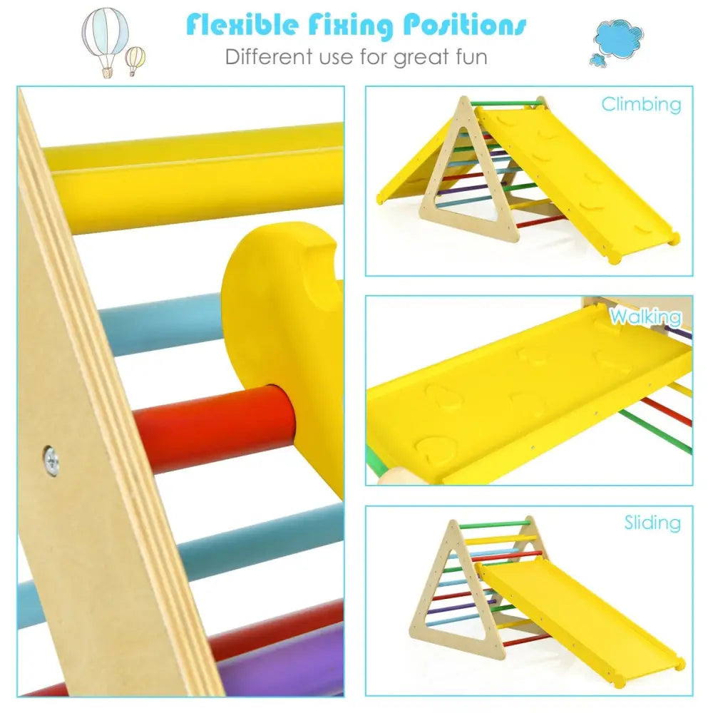 5 in 1 Kids Triangle Climber Play Gym Set with 2 Ramps - Natural - Climbers & Slides