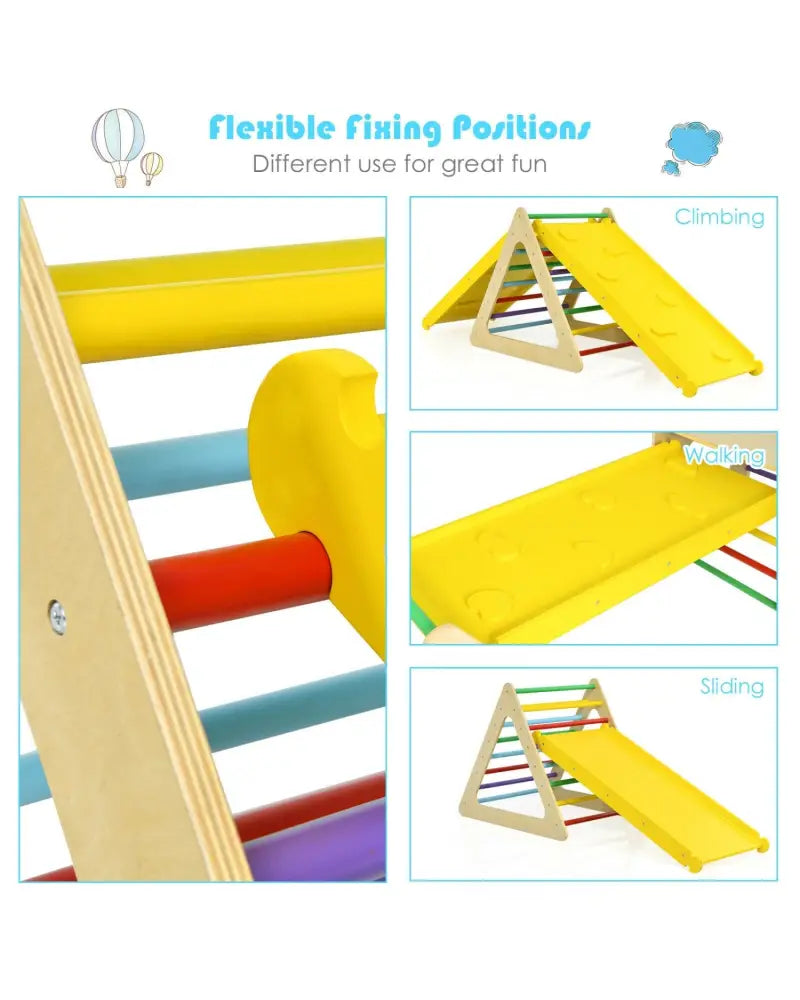 5 in 1 Kids Triangle Climber Play Gym Set with 2 Ramps - Natural - Climbers & Slides