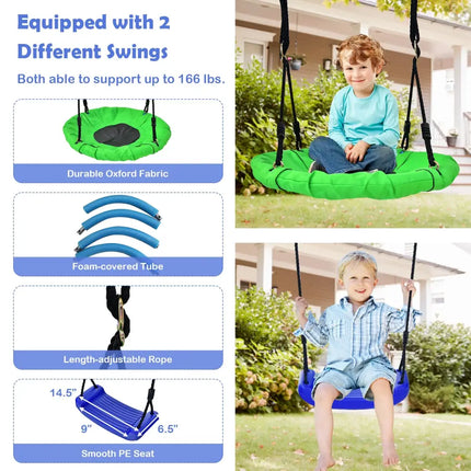 5-In-1 Outdoor Kids Swing Set with A-Shaped Metal Frame and Ground Stake - Blue - Swing & Playsets