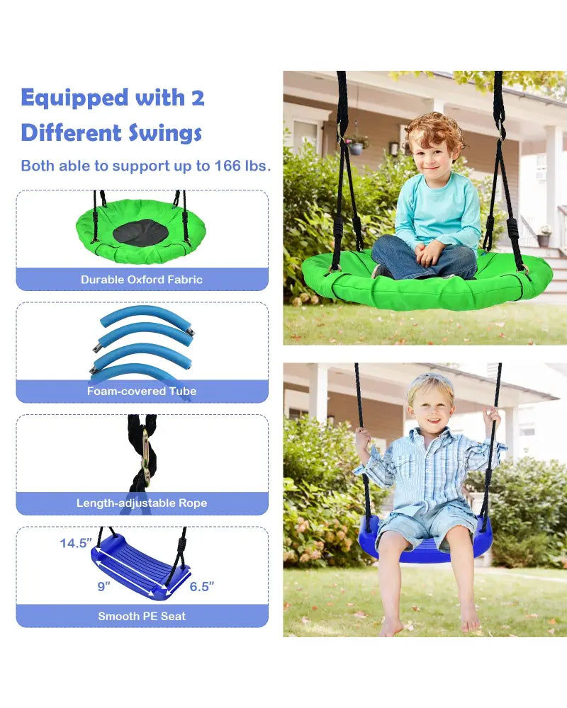 5-In-1 Outdoor Kids Swing Set with A-Shaped Metal Frame and Ground Stake - Blue - Swing & Playsets