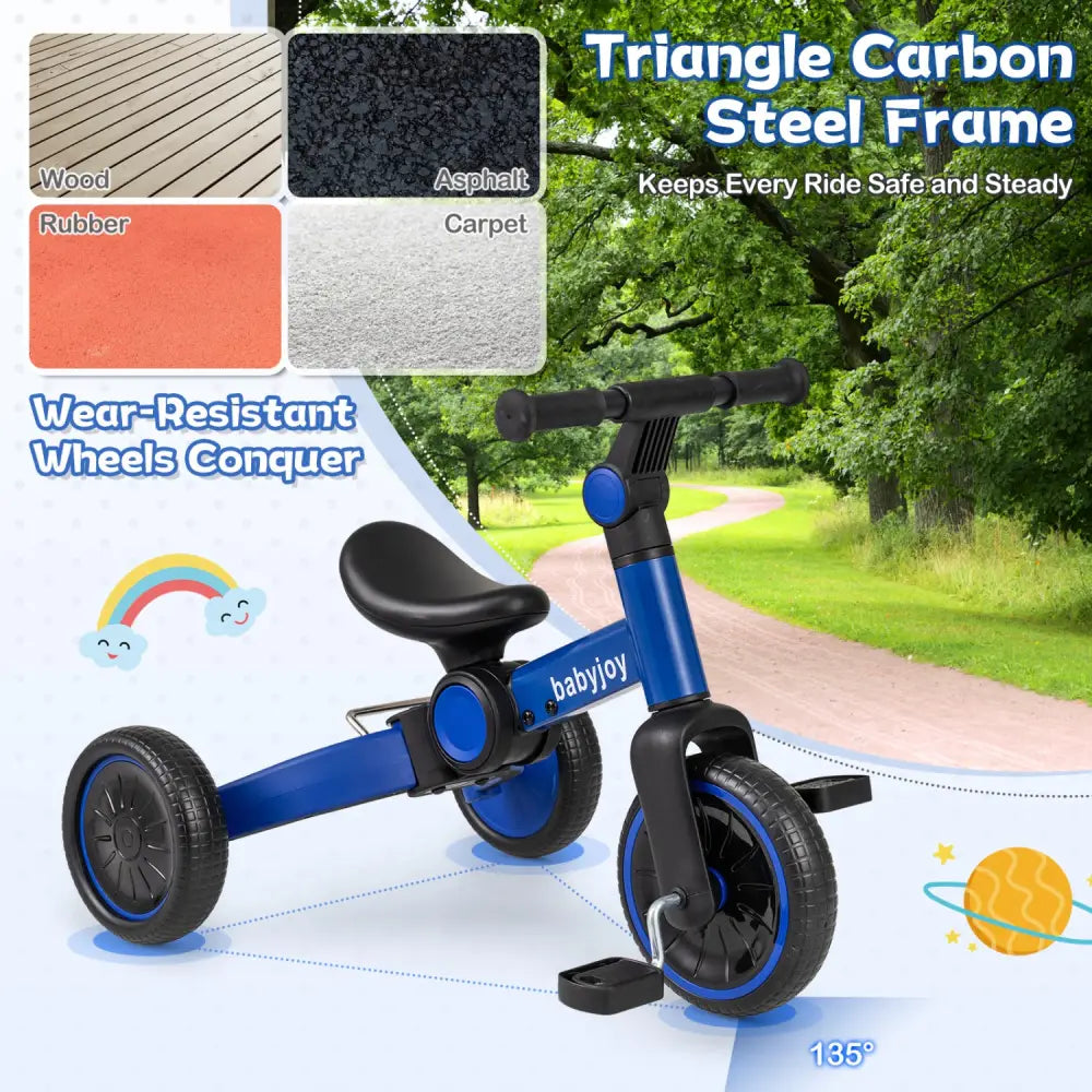 5-In-1 Toddler Bike Kids Balance Bike with Removable Pedals-Blue - Blue - Balance Bikes