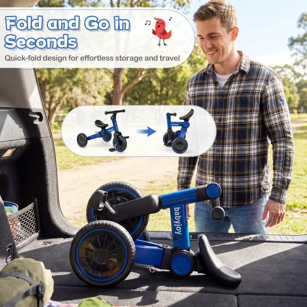 5-In-1 Toddler Bike Kids Balance Bike with Removable Pedals-Blue - Blue - Balance Bikes