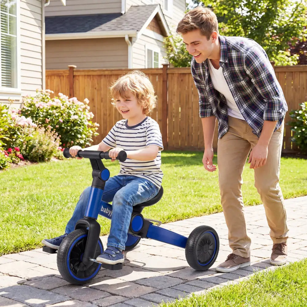 5-In-1 Toddler Bike Kids Balance Bike with Removable Pedals-Blue - Blue - Balance Bikes