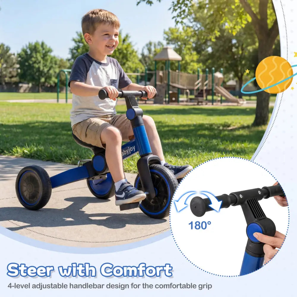 5-In-1 Toddler Bike Kids Balance Bike with Removable Pedals-Blue - Blue - Balance Bikes