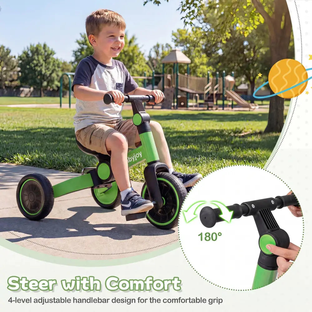 5-In-1 Toddler Bike Kids Balance Bike with Removable Pedals-Green - Green - Balance Bikes