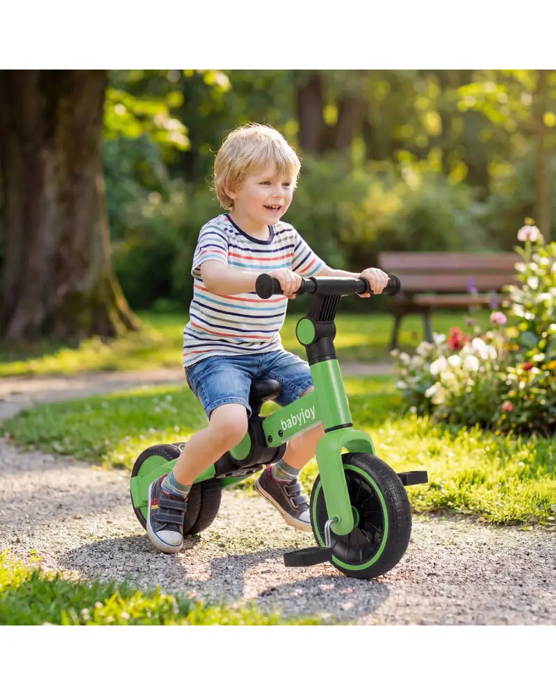5-In-1 Toddler Bike Kids Balance Bike with Removable Pedals-Green - Green - Balance Bikes