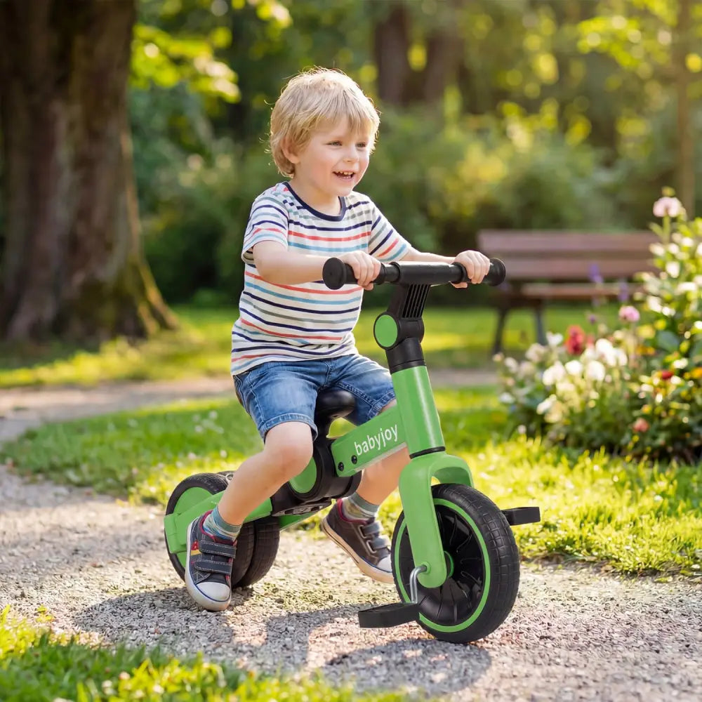 5-In-1 Toddler Bike Kids Balance Bike with Removable Pedals-Green - Green - Balance Bikes