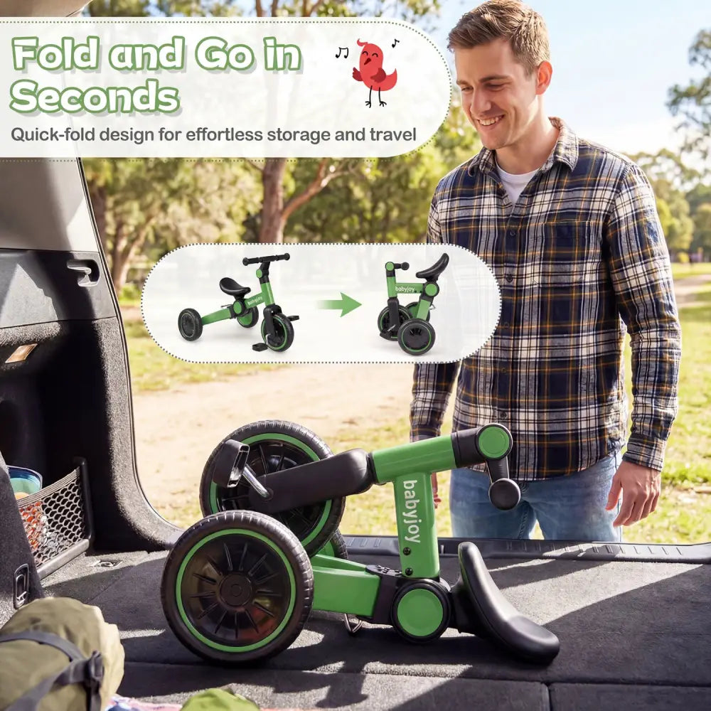 5-In-1 Toddler Bike Kids Balance Bike with Removable Pedals-Green - Green - Balance Bikes