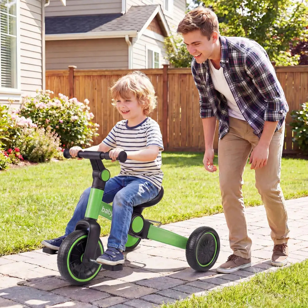 5-In-1 Toddler Bike Kids Balance Bike with Removable Pedals-Green - Green - Balance Bikes