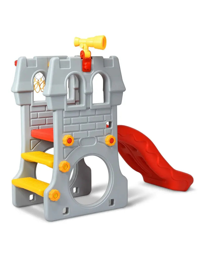 5 in 1 Toddler Climber Slide Playset with Basketball Hoop and Telescope - Multicolor - Climbers & Slides