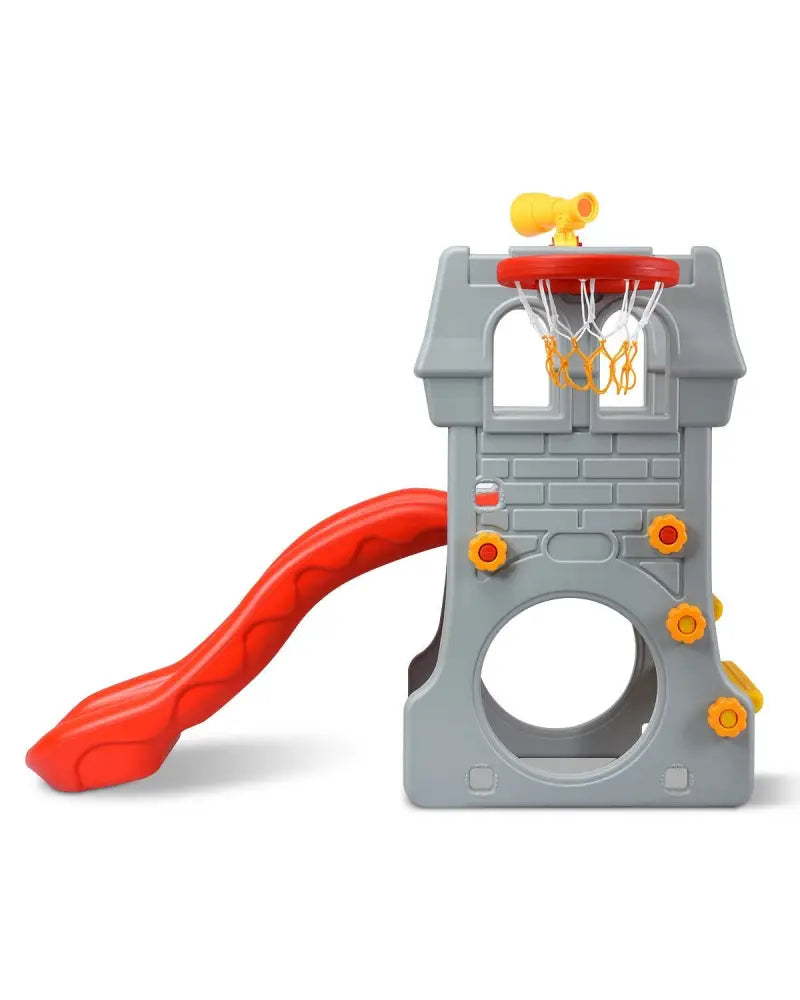 5 in 1 Toddler Climber Slide Playset with Basketball Hoop and Telescope - Multicolor - Climbers & Slides