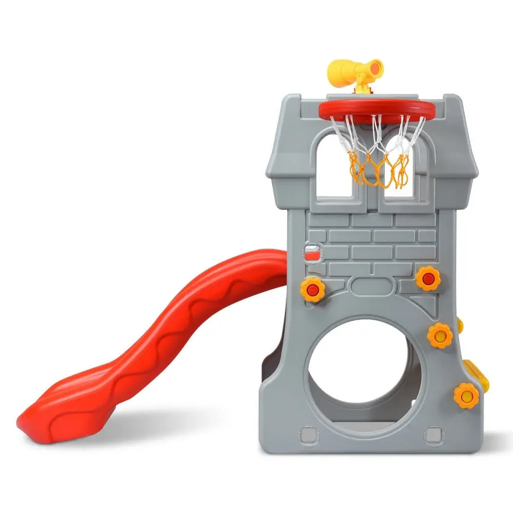 5 in 1 Toddler Climber Slide Playset with Basketball Hoop and Telescope - Multicolor - Climbers & Slides
