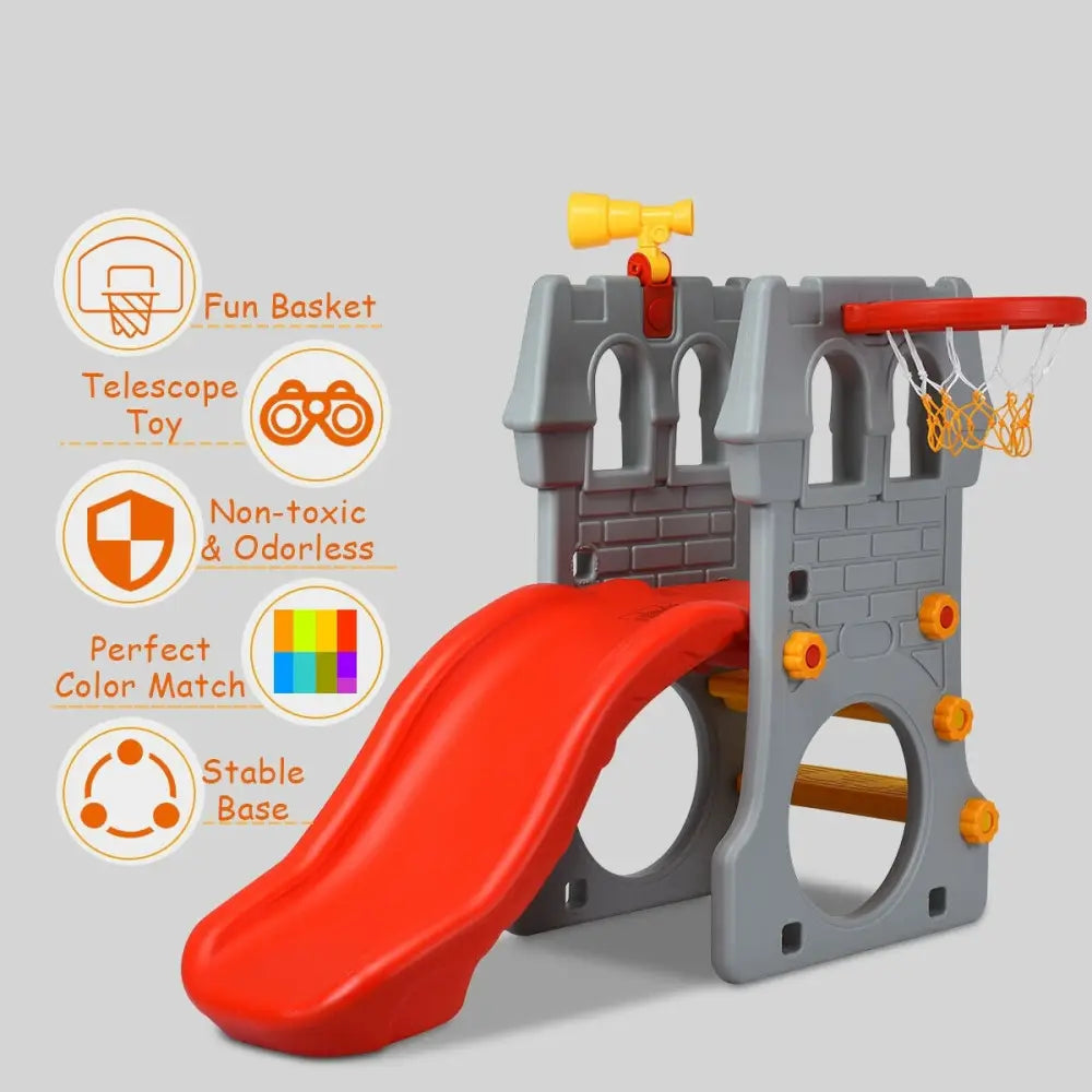 5 in 1 Toddler Climber Slide Playset with Basketball Hoop and Telescope - Multicolor - Climbers & Slides