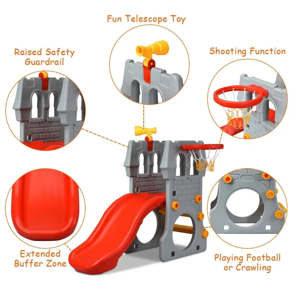 5 in 1 Toddler Climber Slide Playset with Basketball Hoop and Telescope - Multicolor - Climbers & Slides