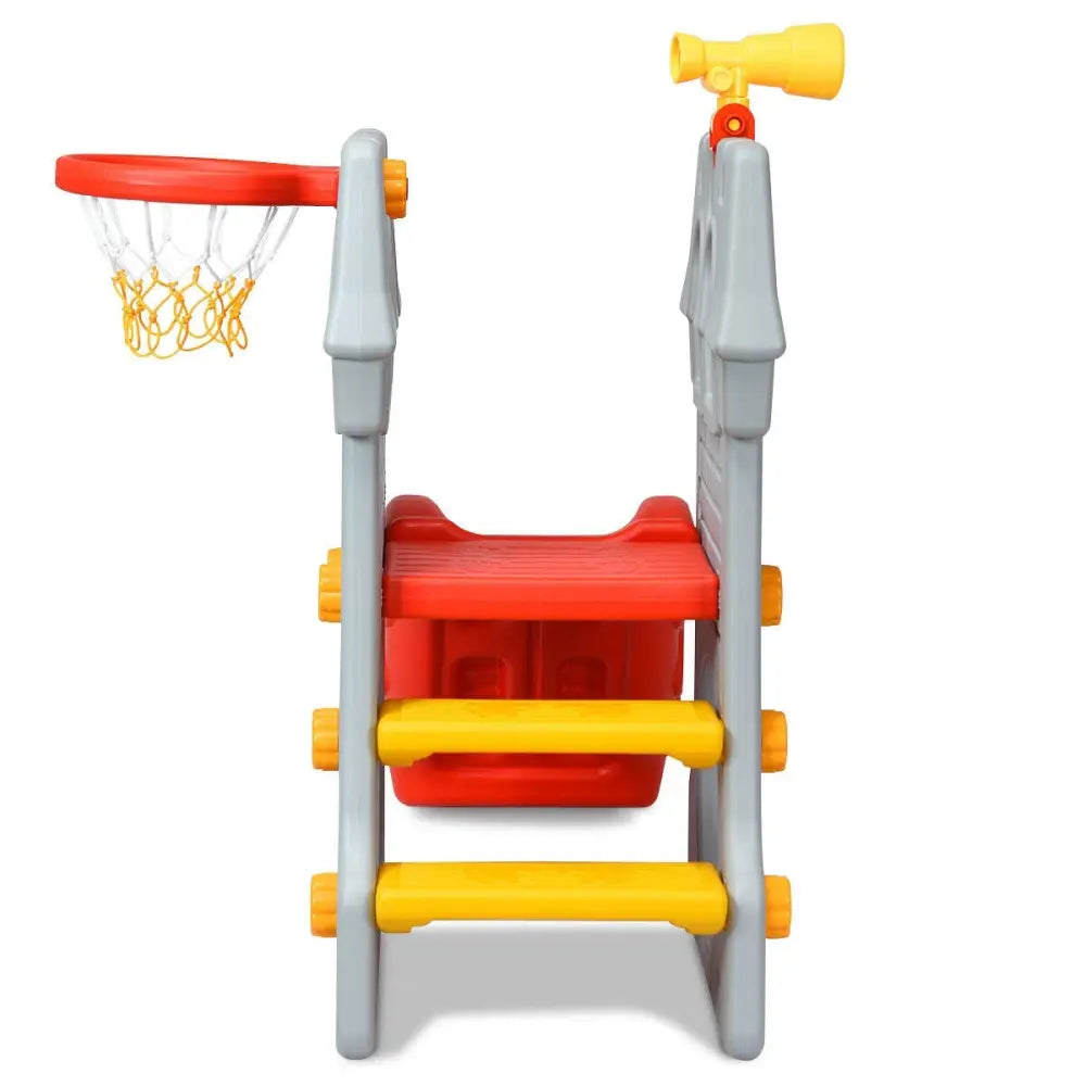 5 in 1 Toddler Climber Slide Playset with Basketball Hoop and Telescope - Multicolor - Climbers & Slides