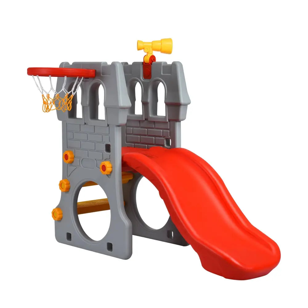 5 in 1 Toddler Climber Slide Playset with Basketball Hoop and Telescope - Multicolor - Climbers & Slides