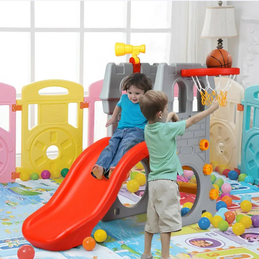 5 in 1 Toddler Climber Slide Playset with Basketball Hoop and Telescope - Multicolor - Climbers & Slides