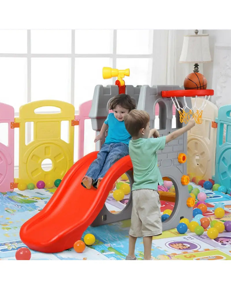 5 in 1 Toddler Climber Slide Playset with Basketball Hoop and Telescope - Multicolor - Climbers & Slides