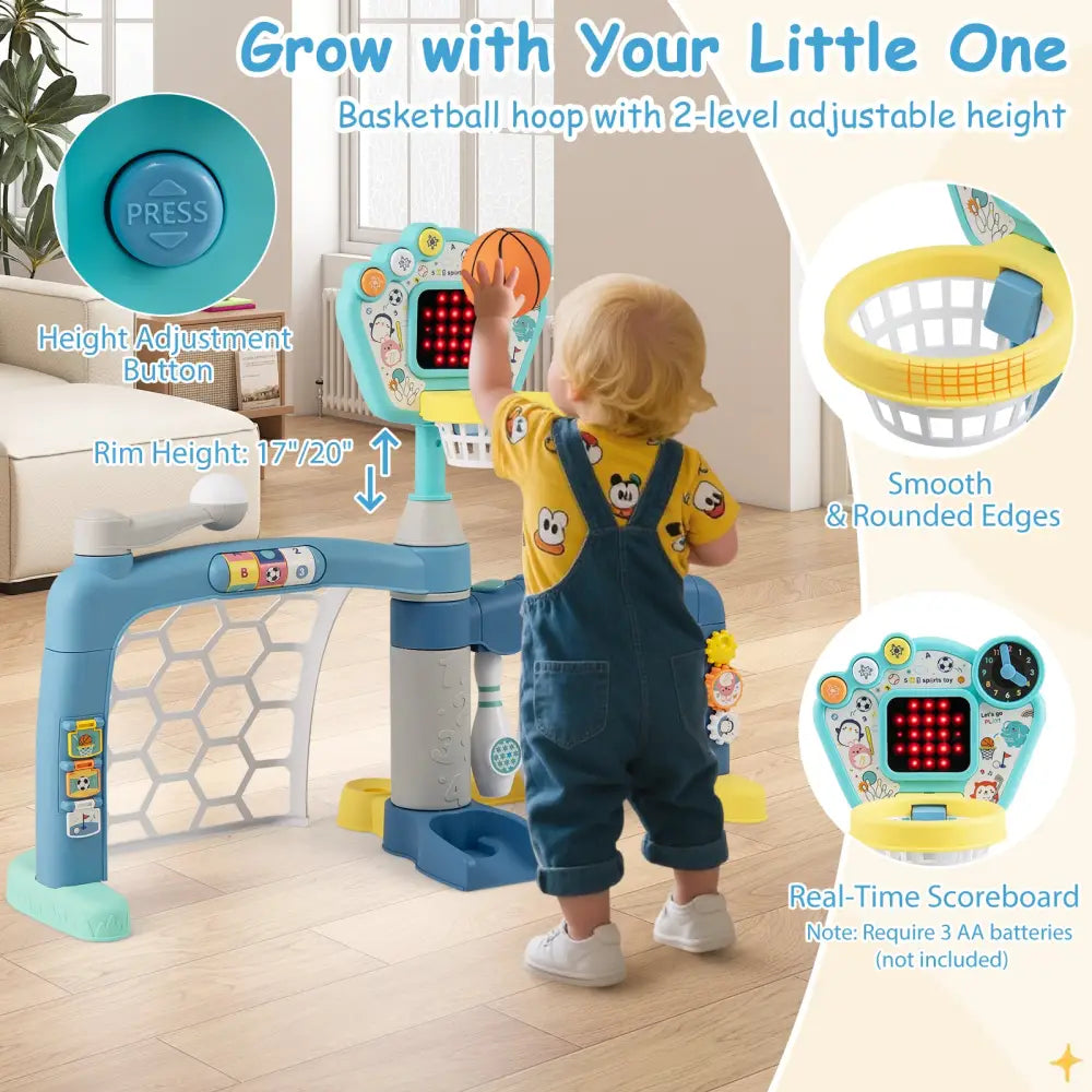 5 in 1 Toddler Sports Toy with Adjustable Basketball Hoop for Baby Boys Girls 18 Months+ - Toy Sports