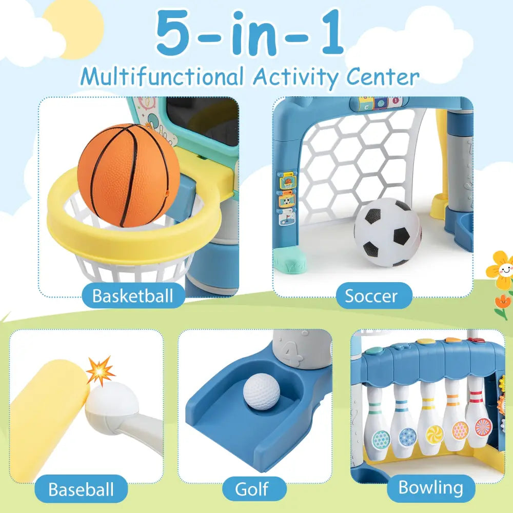 5 in 1 Toddler Sports Toy with Adjustable Basketball Hoop for Baby Boys Girls 18 Months+ - Toy Sports