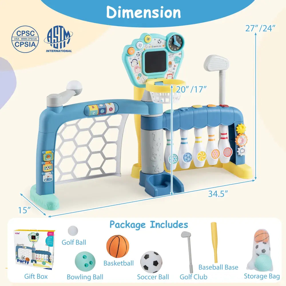 5 in 1 Toddler Sports Toy with Adjustable Basketball Hoop for Baby Boys Girls 18 Months+ - Toy Sports