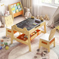 5-in-1 Toddler Table and 2 Chairs Cute Art Desk Set with Reversible Chalkboard Whiteboard-Natural - Natural - Kids