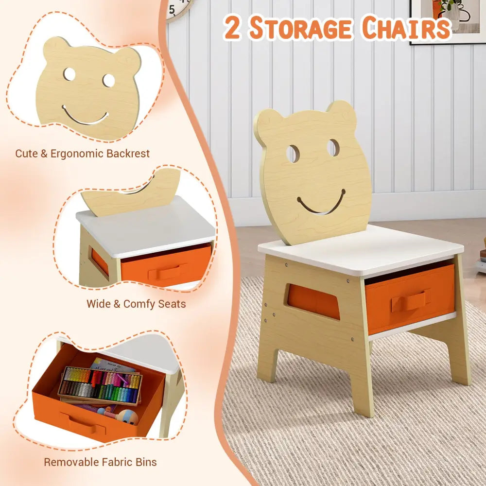5-in-1 Toddler Table and 2 Chairs Cute Art Desk Set with Reversible Chalkboard Whiteboard-Natural - Natural - Kids