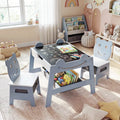 5-in-1 Toddler Table and 2 Chairs Cute Art Desk Set with Reversible Chalkboard Whiteboard-Grey - Gray - Kids Table &