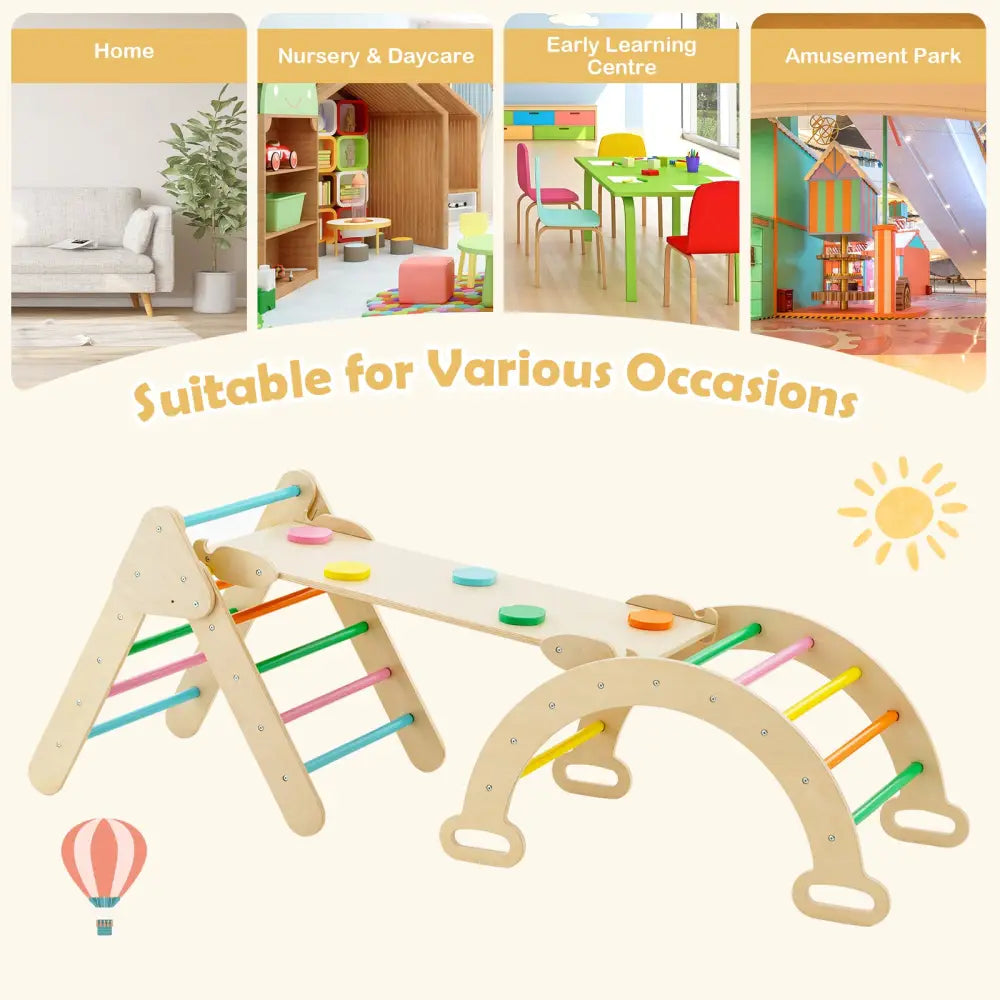 5-in-1 Wooden Kids Climber Toys with Triangle Arch Ramp-Multicolor - Multicolor - Climbers & Slides