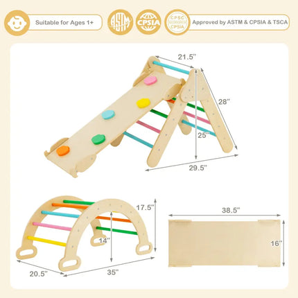 5-in-1 Wooden Kids Climber Toys with Triangle Arch Ramp-Multicolor - Multicolor - Climbers & Slides