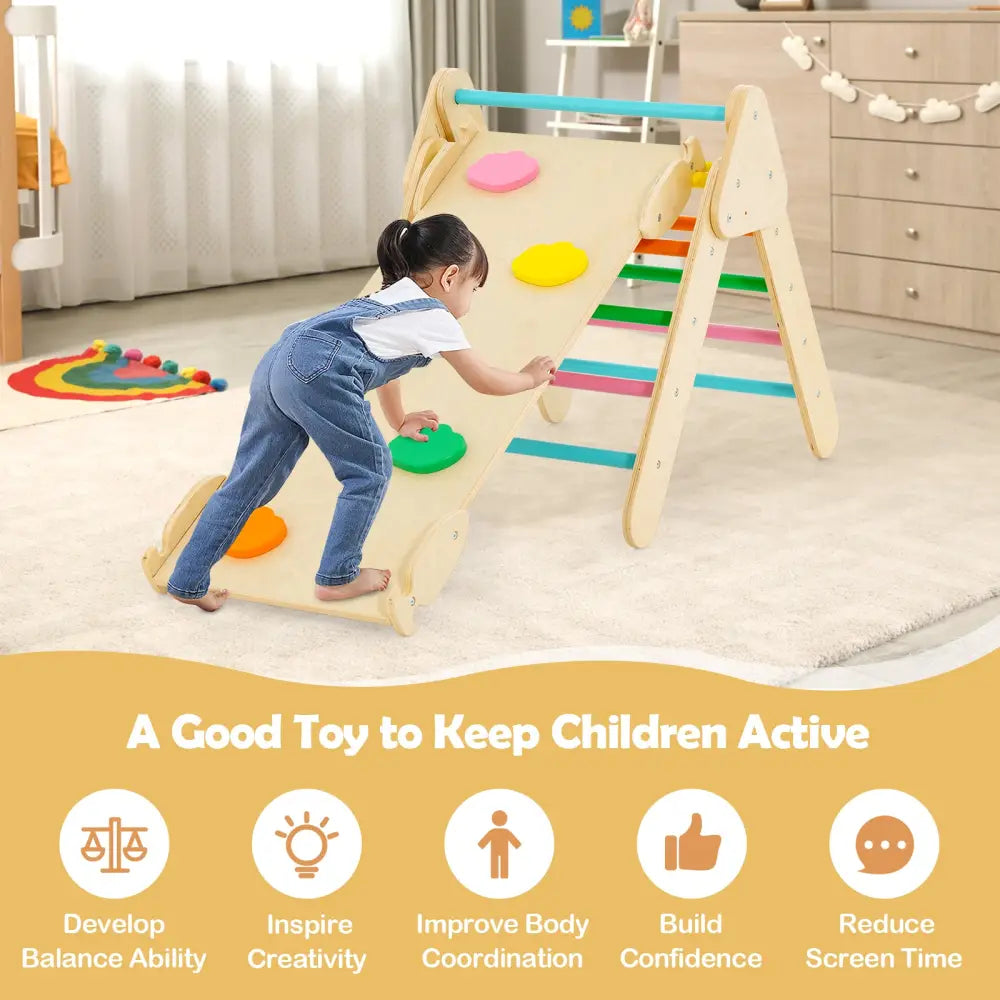 5-in-1 Wooden Kids Climber Toys with Triangle Arch Ramp-Multicolor - Multicolor - Climbers & Slides