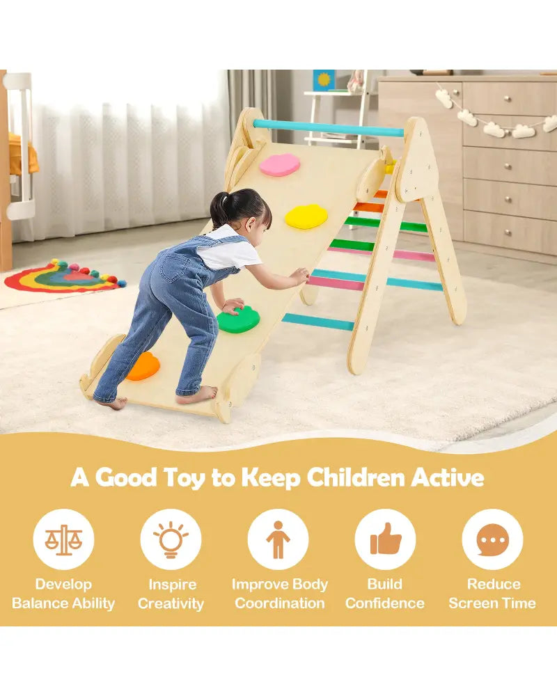 5-in-1 Wooden Kids Climber Toys with Triangle Arch Ramp-Multicolor - Multicolor - Climbers & Slides
