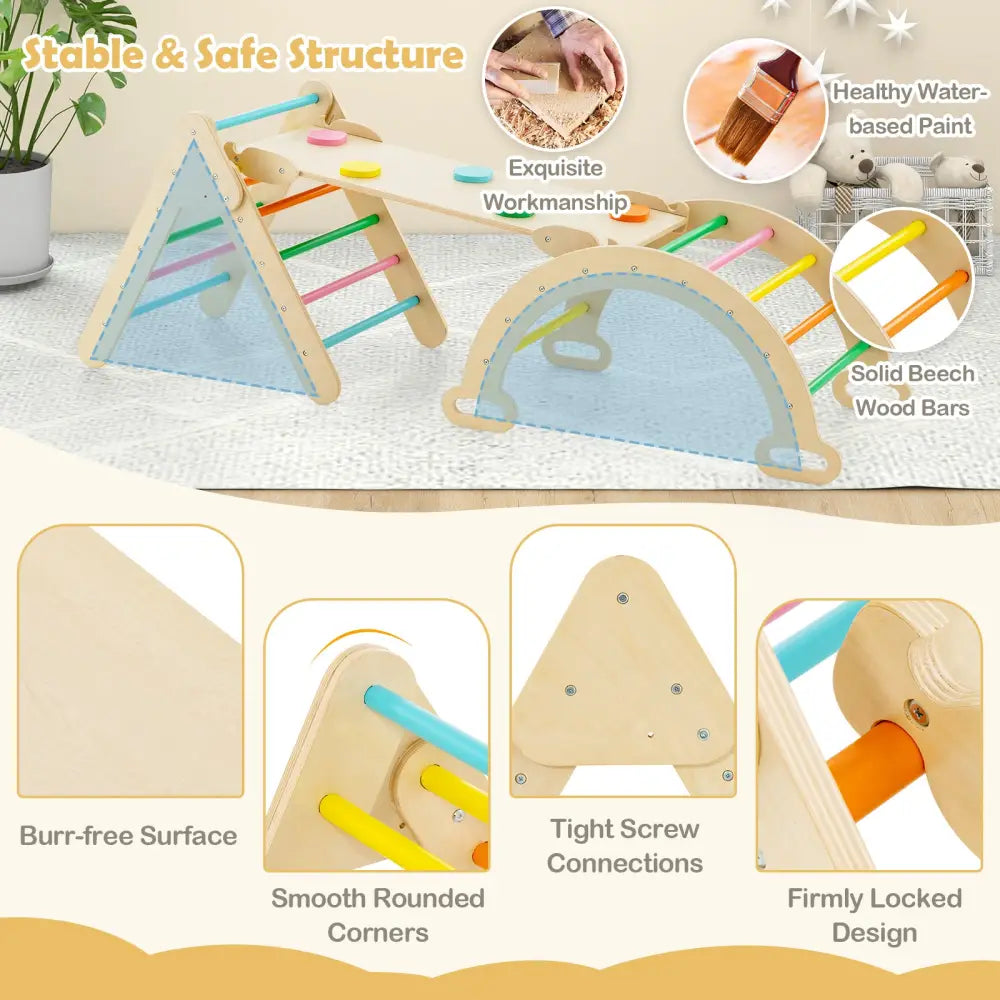 5-in-1 Wooden Kids Climber Toys with Triangle Arch Ramp-Multicolor - Multicolor - Climbers & Slides