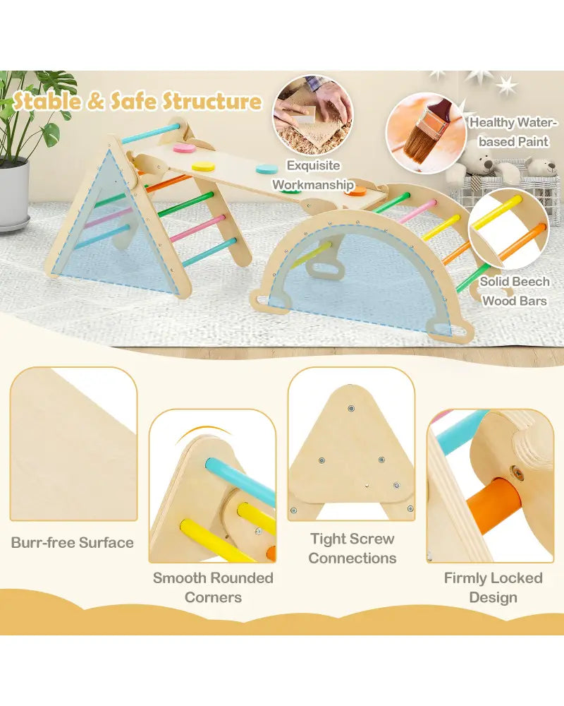 5-in-1 Wooden Kids Climber Toys with Triangle Arch Ramp-Multicolor - Multicolor - Climbers & Slides