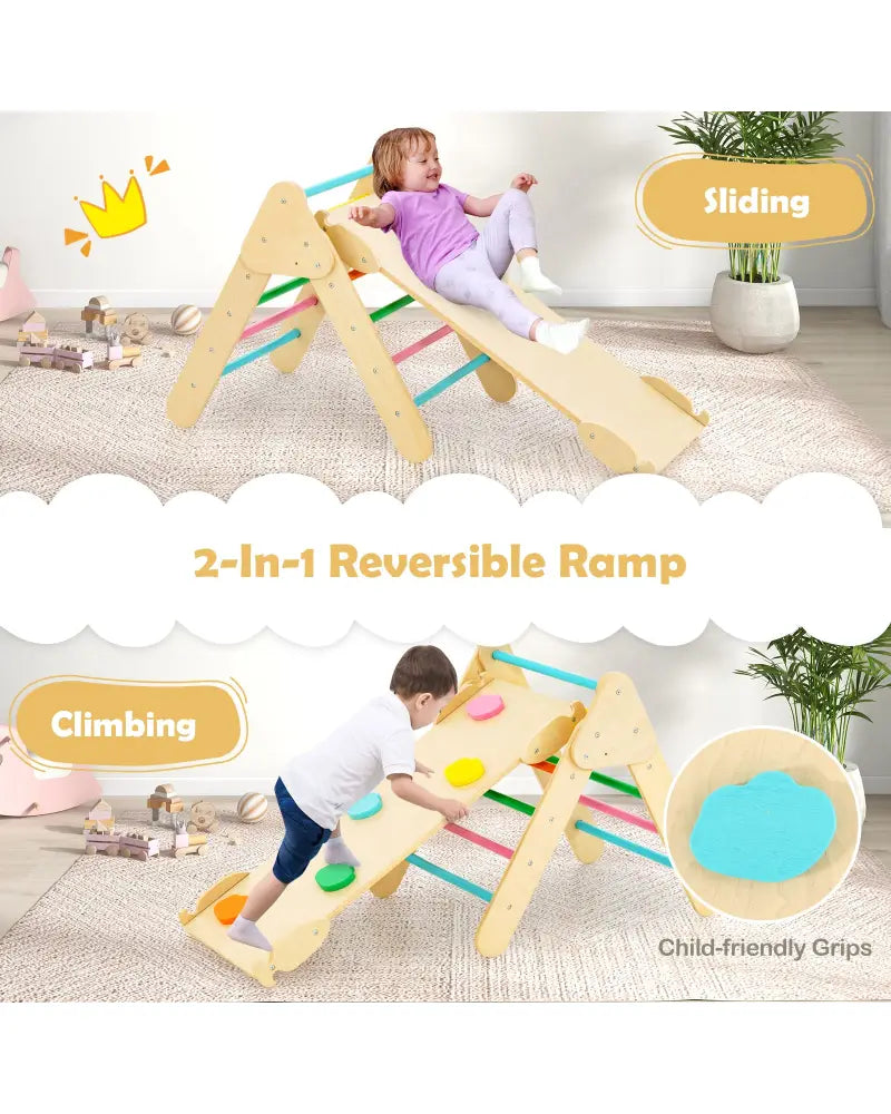 5-in-1 Wooden Kids Climber Toys with Triangle Arch Ramp-Multicolor - Multicolor - Climbers & Slides