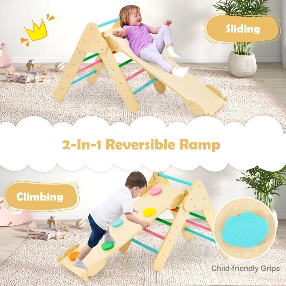 5-in-1 Wooden Kids Climber Toys with Triangle Arch Ramp-Multicolor - Multicolor - Climbers & Slides