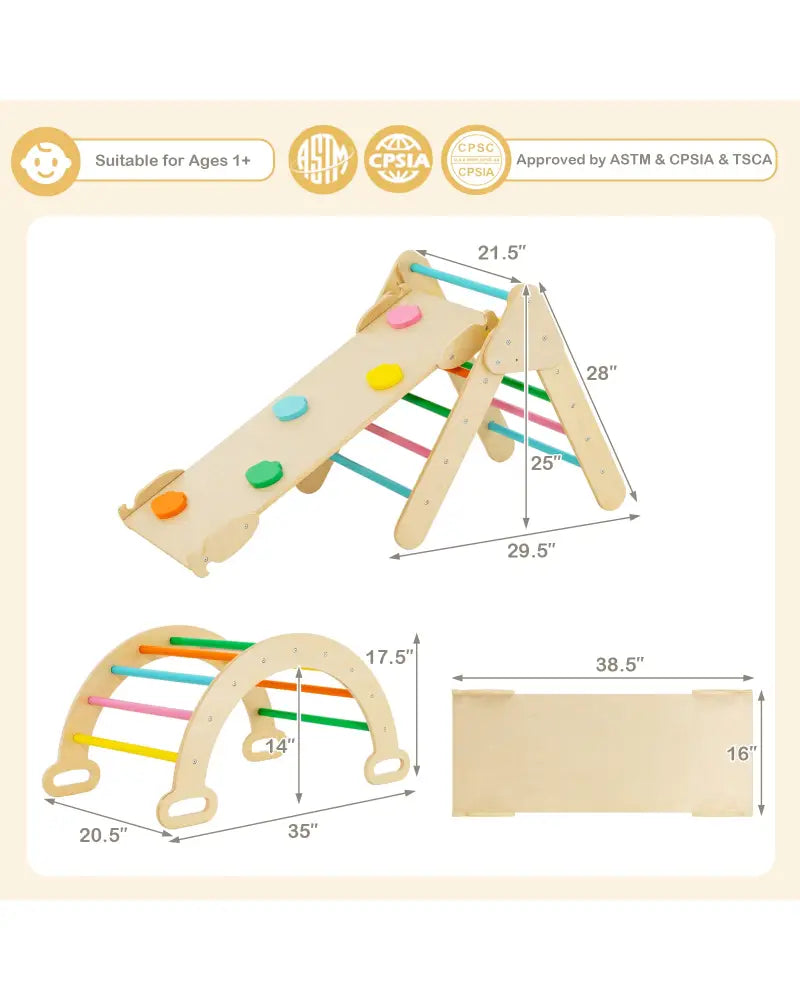 5-in-1 Wooden Kids Climber Toys with Triangle Arch Ramp-Multicolor - Multicolor - Climbers & Slides