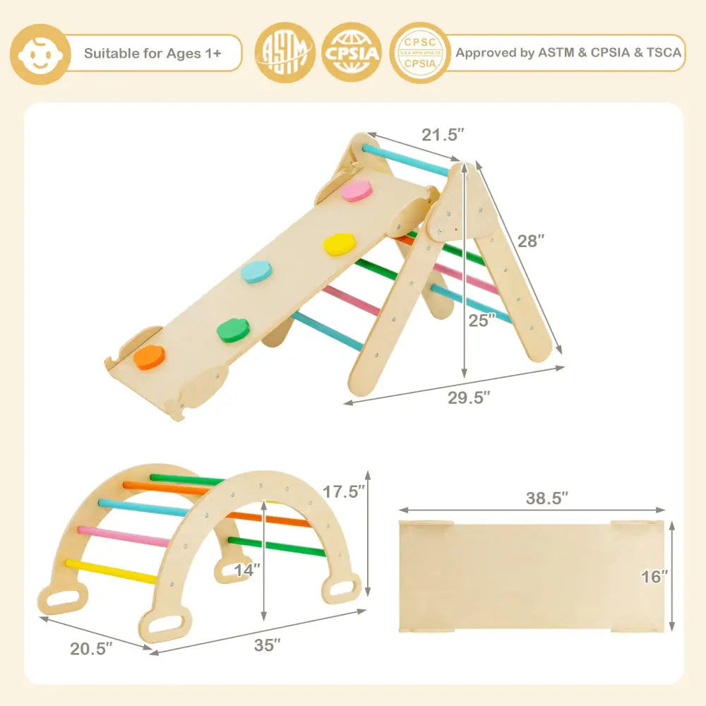 5-in-1 Wooden Kids Climber Toys with Triangle Arch Ramp-Multicolor - Multicolor - Climbers & Slides