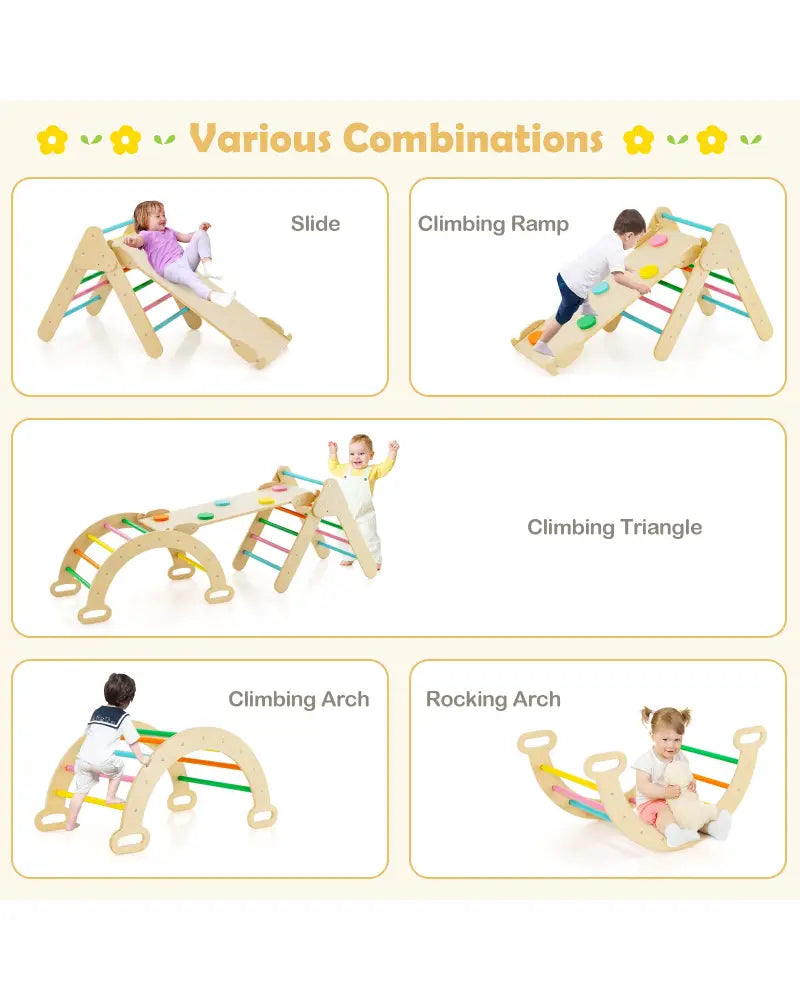 5-in-1 Wooden Kids Climber Toys with Triangle Arch Ramp-Multicolor - Multicolor - Climbers & Slides