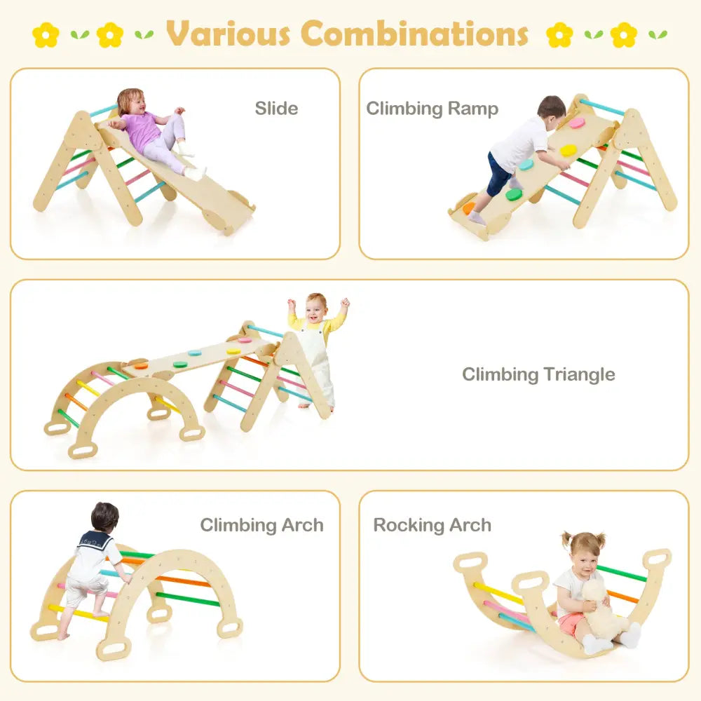 5-in-1 Wooden Kids Climber Toys with Triangle Arch Ramp-Multicolor - Multicolor - Climbers & Slides