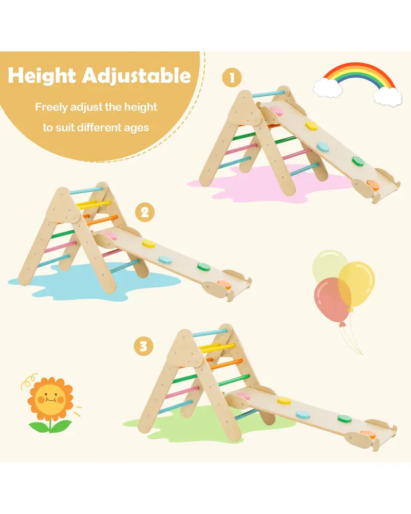 5-in-1 Wooden Kids Climber Toys with Triangle Arch Ramp-Multicolor - Multicolor - Climbers & Slides