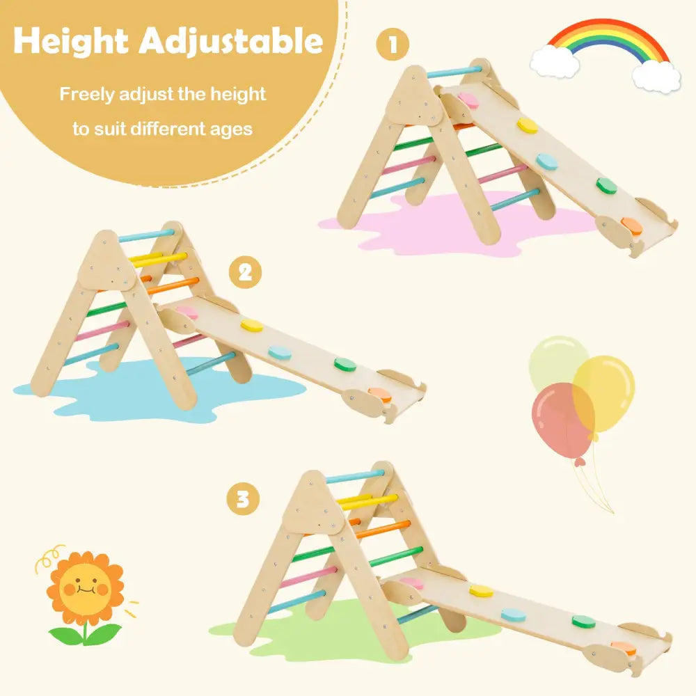 5-in-1 Wooden Kids Climber Toys with Triangle Arch Ramp-Multicolor - Multicolor - Climbers & Slides
