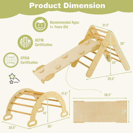 5 - in - 1 Wooden Kids Climber Toys with Triangle Arch Ramp - Natural - Oasis Home Essentials