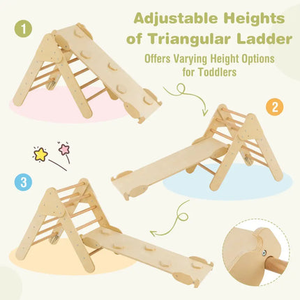 5 - in - 1 Wooden Kids Climber Toys with Triangle Arch Ramp - Natural - Oasis Home Essentials