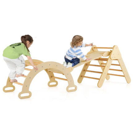 5 - in - 1 Wooden Kids Climber Toys with Triangle Arch Ramp - Natural - Oasis Home Essentials