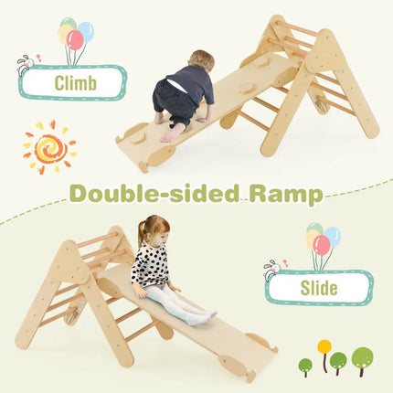 5 - in - 1 Wooden Kids Climber Toys with Triangle Arch Ramp - Natural - Oasis Home Essentials