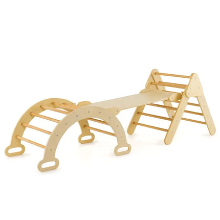 5 - in - 1 Wooden Kids Climber Toys with Triangle Arch Ramp - Natural - Oasis Home Essentials