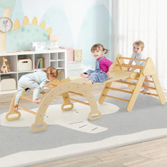 5 - in - 1 Wooden Kids Climber Toys with Triangle Arch Ramp - Natural - Oasis Home Essentials