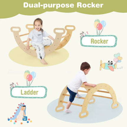 5 - in - 1 Wooden Kids Climber Toys with Triangle Arch Ramp - Natural - Oasis Home Essentials