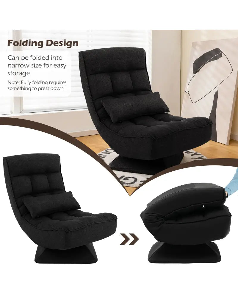 5-Level Adjustable 360Â° Swivel Floor Chair with Massage Pillow-Black - Black - Floor Chairs